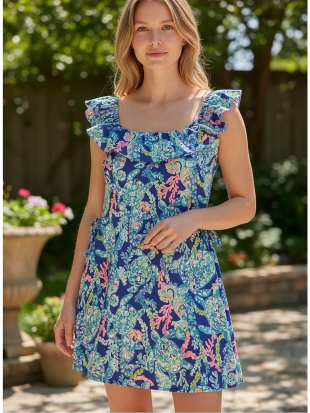 Lilly Pulitzer ⭐️NWT⭐️Zoya Ruffle Romper in vibrant Corsica Blue Turtle